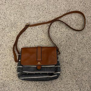 FOSSIL Crossbody Navy Chambray & Leather Bag/Purse